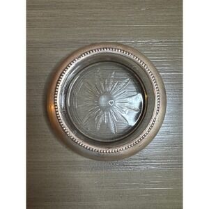 Sterling Silver Glass Coaster Vintage B-1 Starburst Cut Beaded Rim
